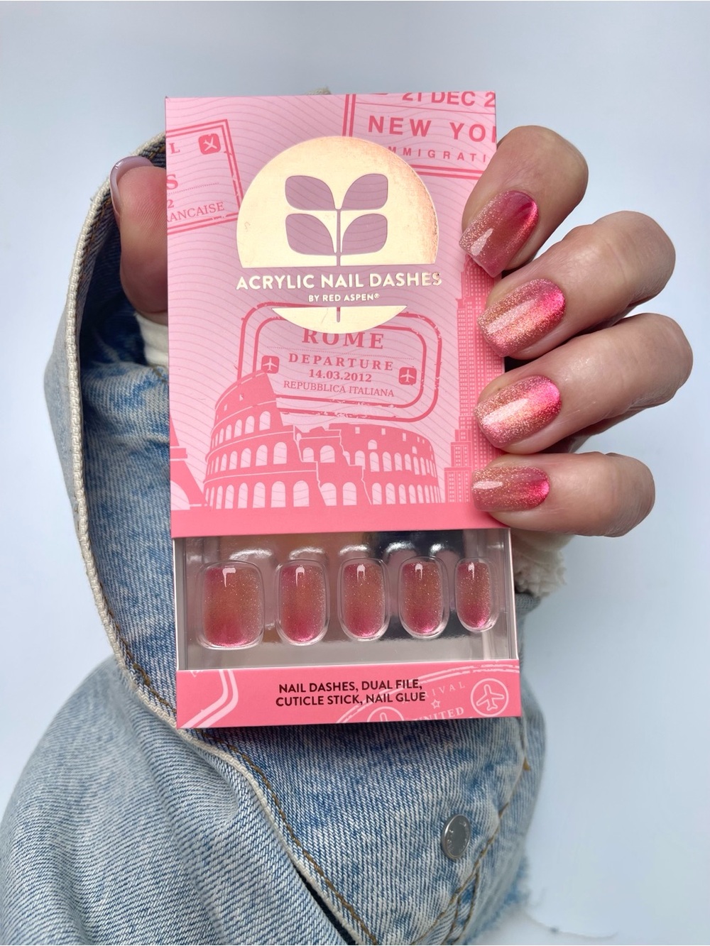 Red Aspen Acrylic Nail Dashes Press-On Nails    🍑Avaline🍑 in Peach/Gold Ombre